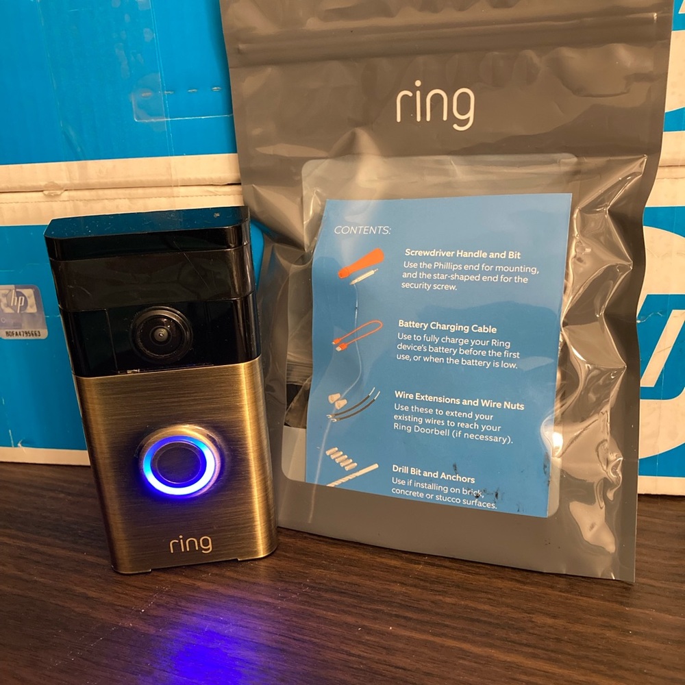 Ring Video Doorbell 1st Gen HD Video Motion Alert Bronze & New Installation Kit